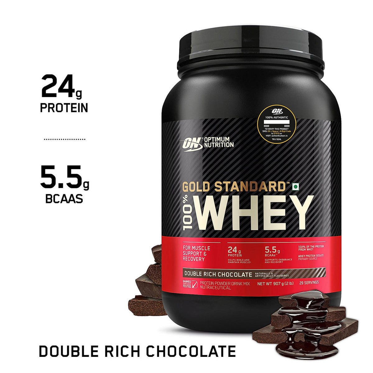 Optimum Nutrition Gold Standard 100% Whey Protein Powder, Double Rich Chocolate 2lbs